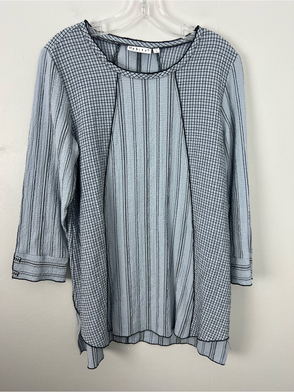 Habitat Light Blue Striped Checked Tunic